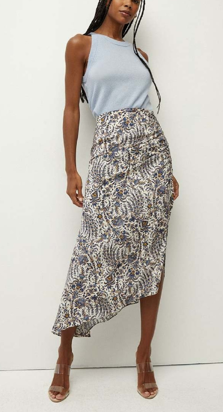 Veronica Beard Beige Paisley babydoll Silk Chiffon Midi Skirt Size 4 A011307